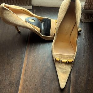 CASADEI Tan Suede Pumps with Bamboo accents and Heels